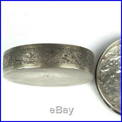 Antique Persian Silver Trinket Case Box Engraved with Flowers & Love Birds with Lid