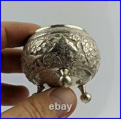 Antique Persian Silver salts Exceptional Quality Carved Birds & Flowers 95.7G