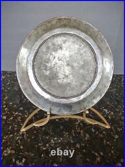 Antique Persian middle east Islamic tin copper etched tray Charger plate 14