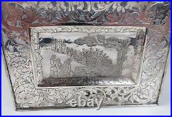 Antique Pierced Engraved Silver Tray Baptism Scene Greece Middle East Jordan