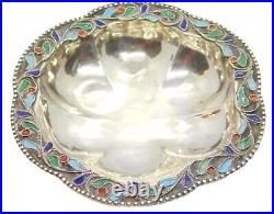 Antique Pure Silver Arabian Cloisonné 750mm Tri' Feet Flower Shaped Dish 16.5g