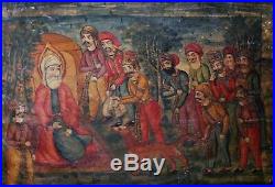 Antique Qajar Dynasty Persian Painting Oil on Board c. 1880