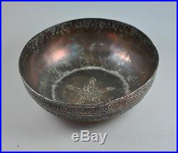 Antique Qajar Engraved Tinned Bronze Copper Bowl Oriental Plate Occult Magic