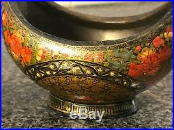 Antique Qajar Persian Hand Painted On Copper Kashkul Beggar's Bowl Dervish