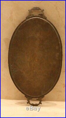 Antique Qajar Qalam Persian Large Hand Made brass Copper Islamic Tray 19 Th c