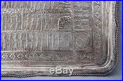 Antique Rectangular Persian Qajar Brass Tray Achaemenid Empire Soldiers 15½