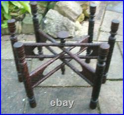 Antique Rosewood Fully Carved Folding Side Table With Large Brass Tray