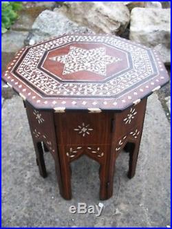 Antique Rosewood Octagonal Folding Islamic Syrian Inlaid Side Table