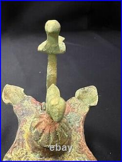 Antique Seljuk Period Middle Eastern Persian Bronze Oil Lamp with Four Wicks