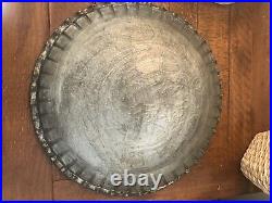 Antique Silver & Copper Middle East Persian Qajar Tray Engraved Scalloped Vtg