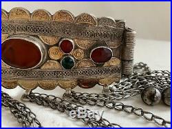 Antique Silver Gold Carnelian Yomut Tekke Turkmen Turkoman Tribal Crown 19th C