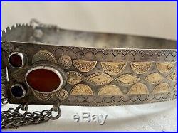 Antique Silver Gold Carnelian Yomut Tekke Turkmen Turkoman Tribal Crown 19th C