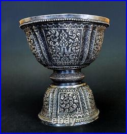 Antique Silver Laos Buddhist Temple Altar Offering Bowl