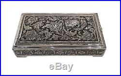 Antique Silver Persian-style Rectangular Box, Parrot & Flora, Early 20th C