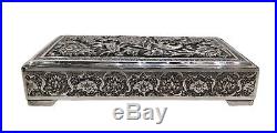 Antique Silver Persian-style Rectangular Box, Parrot & Flora, Early 20th C