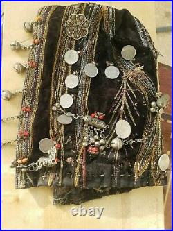 Antique Silver Yemeni Tribal Bedouin skull cap ornament with Silver & coins