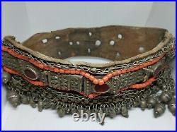 Antique Silver Yemeni Tribal Bedouin skull cap ornament with coral & Agate Stons