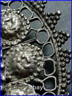 Antique Silver Yemenite Medallion Ornament Pendant brooch pin Filigree Tribal