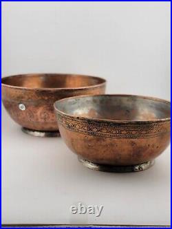 Antique Stuning Set Of 2 Nesting Large Middle Eastern Copper Bowls Hand Engraved