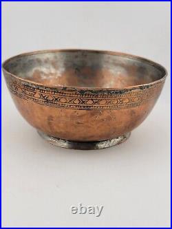 Antique Stuning Set Of 2 Nesting Large Middle Eastern Copper Bowls Hand Engraved