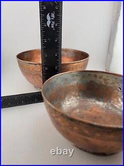 Antique Stuning Set Of 2 Nesting Large Middle Eastern Copper Bowls Hand Engraved