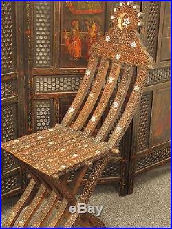 Antique Syrian/Arab Hand Carved Folding Chair Inlaid with Mother of Pearl