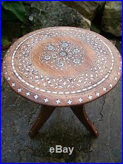 Antique Syrian Wooden Inlaid Folding Side Table