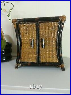 Antique Tiger Bamboo Lacquered Small Table top Smokers Cupboard Very Rare