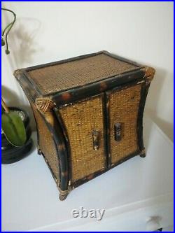 Antique Tiger Bamboo Lacquered Small Table top Smokers Cupboard Very Rare