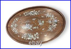 Antique Tray Rosewood Oval Indochinese Mother Pearl Asian Decor Palace Floral