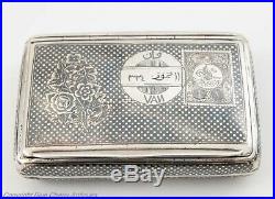Antique Turkish Armenian Silver Niello Sweetheart Tobacco Case with Tughra Mark