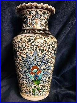 Antique Turkish Ceramic Pottery Hand Painted Polychrome Iznik Style Vase 10