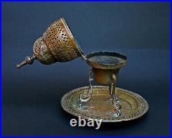 Antique Turkish Incense Burner Silver Plated Brass Ottoman Makers Mark
