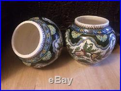 Antique Turkish Iznik Kutahya Pottery Painted Vases Pair