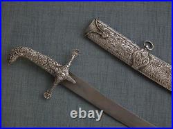Antique Turkish Ottoman Islamic Sword Shamshir In Silver Damascus Steel Wootz