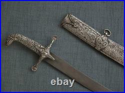 Antique Turkish Ottoman Islamic Sword Shamshir In Silver Damascus Steel Wootz