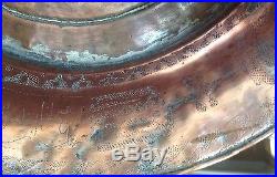 Antique Turkish Ottoman Tin Copper Plate Tray Marked Islamic RARE Middle East