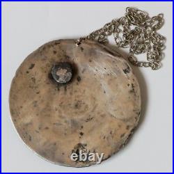 Antique Turkmen Yomut Button Silver Pendant Islamic Turkmenistan Amulet Necklace
