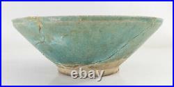 Antique Turquoise Blue Glazed Persian Middle Eastern Kashan Pottery Bowl Islamic