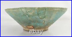 Antique Turquoise Blue Glazed Persian Middle Eastern Kashan Pottery Bowl Islamic