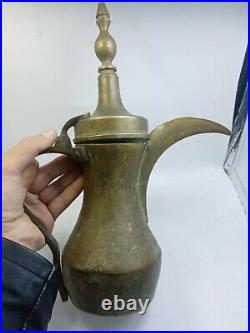 Antique Used Brass Marked Hijazi Dallah Coffee Pot Jug Arabic Middle East Arab
