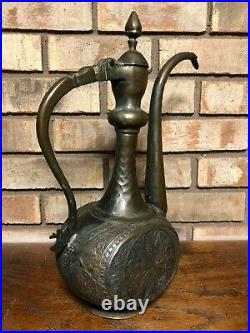 Antique Very Old Hand Engraved Copper Arabic Middle Eastern Pitcher Ewer