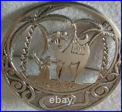 Antique Victorian Engraved Middle East Praying 2 Round Brooch