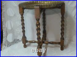 Antique Vintage Brass Tray Islamic Foldable Barley Twist Legs Stand Table Heavy
