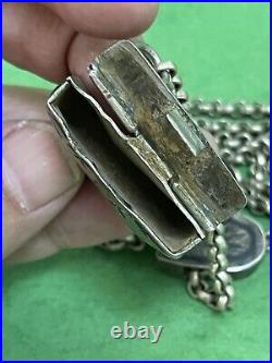 Antique Vintage Charm Ottoman Niello Silver Amulet Pendant Necklace 56g R1