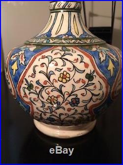 Antique Vintage Iznik Kutahya Pottery Bottle Vase