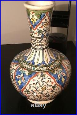 Antique Vintage Iznik Kutahya Pottery Bottle Vase