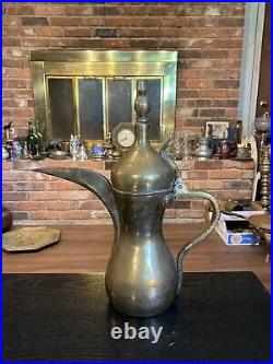 Antique Vintage Middle Eastern Brass Dallah 14 Coffee Pot, Signed