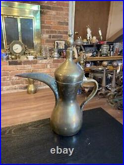 Antique Vintage Middle Eastern Brass Dallah 14 Coffee Pot, Signed