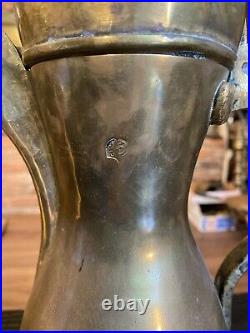 Antique Vintage Middle Eastern Brass Dallah 14 Coffee Pot, Signed